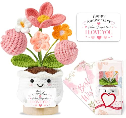Anniversary Romantic Gifts for Women Her Handmade Crochet Flower Cute Valentines I Love You Gifts for Girlfriend Wife Her Happy Anniversary Wedding Present Aniversario Decoration