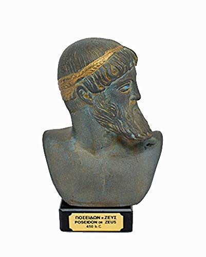 Zeus oder Poseidon, antiker griechischer Gott, Skulptur, Statue, Büste (Museumsnachbildung) grün