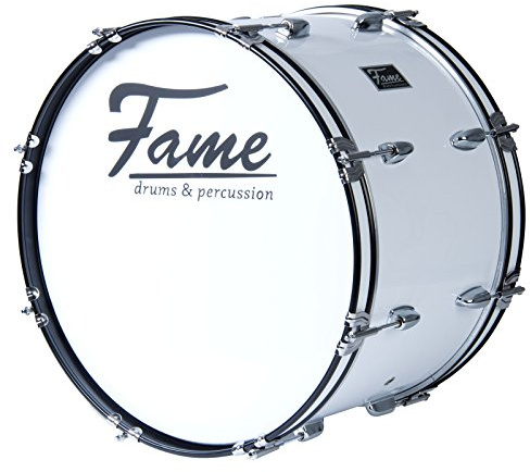 Fame Marching Bass Drum 22x12, Leicht, Weiß, 7-Lagen Lindenholz, Kraftvoller Klang, Inklusive Tragegurt, Beater, Stimmschlüssel, Ideal für Einsteiger, Junge Spieler