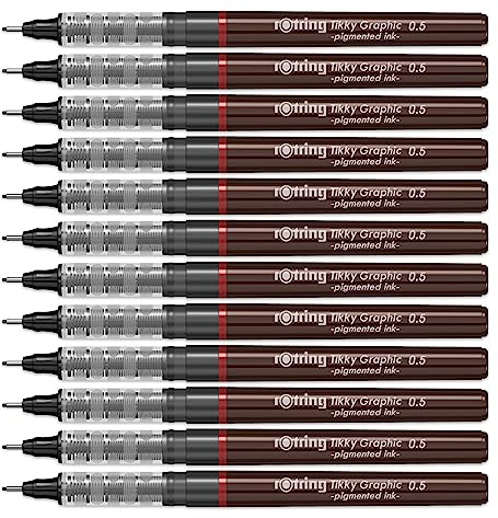 rOtring Tikky-Grafik Fineliner Filzstifte | 0,5 mm | schwarze Tinte | 12 Stück