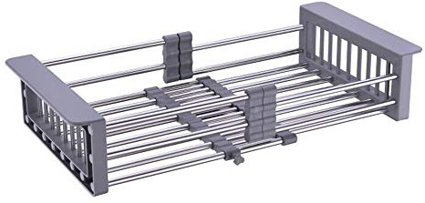 TUTEW Dish Drying Rack, Over The Sink Dish Drying Rack, Stainless Steel Dish Drainer with Adjustable Arms Holder Functional Kitchen Sink Organizer for Vegetable and Fruit