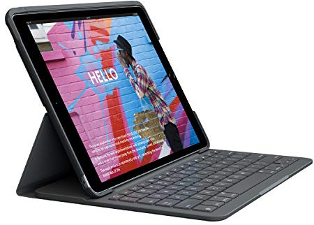 Logitech Slim Folio, étui clavier pour iPad (7e, 8e et 9e générations), Clavier Espagnol QWERTY - Graphite
