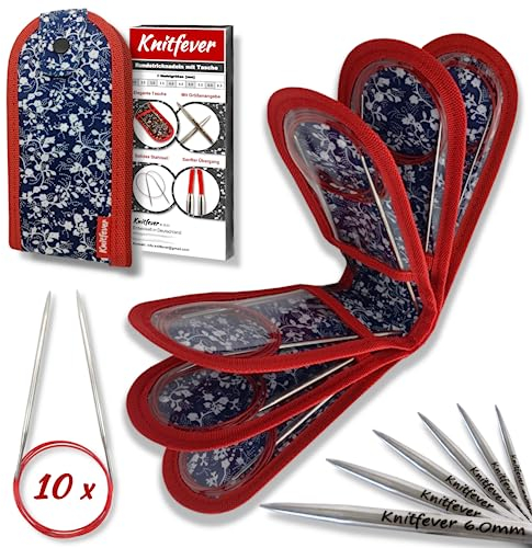 Knitfever® Rundstricknadeln Set mit Tasche (10 x Stricknadeln) - Strickset als Geschenk-Idee I Stricknadel Rundstricknadel Set, Stricknadeln Set, Stricken, Aufbewahrung