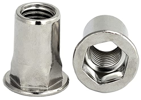 OPIOL QUALITY® Flachkopf Einnietmuttern mit Teilsechskantschaft offen M8x17,5 mm aus Edelstahl A2 V2A (30 Stück) Nietmuttern Muttern Flachkopfmuttern Blindnietmuttern