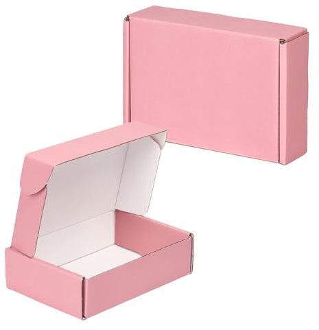 OUGEBOX 30 Stück 15,2 x 10,2 x 4,1 cm Versandkartons, rosa Boxen zum Verpacken von Kleinunternehmensbedarf, Wellpappe, Versandtaschen, recycelbare Pappe, kleine Geschenk-Mailer-Boxen