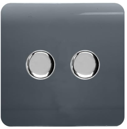 Trendi Artistic Modern Glossy Tactile 2 Gang 2 Way 120w LED Dimmer switch Warm Grey