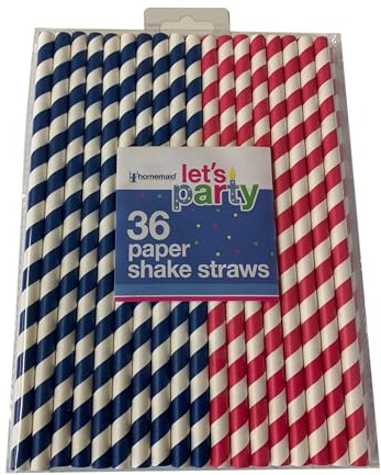 Homemaid - 36 Blue and Pink Striped Paper Straws for Shakes Smoothies and Other Cold Drinks - Biodegradable