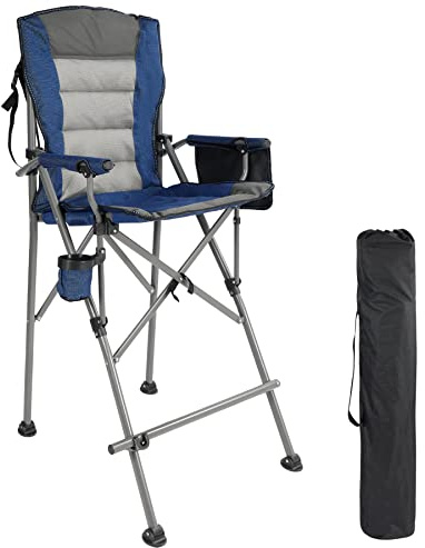REDCAMP Oversized Tall Camping Chair for Adults, 330lbs Portable High Folding Directors Chair, Foldable Bar Height Stool with Side Pocket for Lawn Sport, Blue