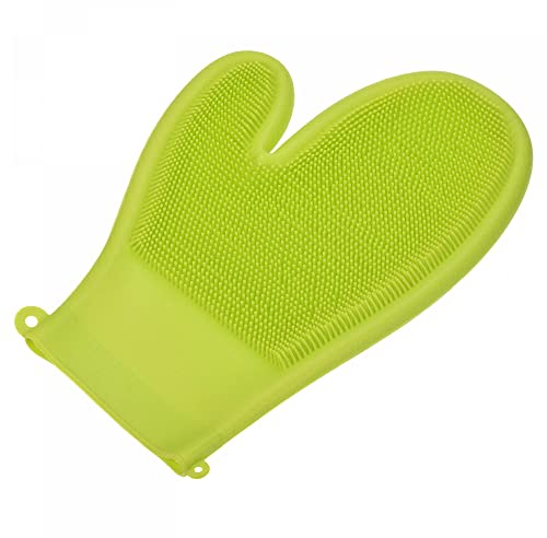 sourcing map Spülhandschuhe mit Schrubber Silikon Reinigungshandschuhe Doppelseitige Bürste zum Waschen Küche Badezimmer Hellgrün