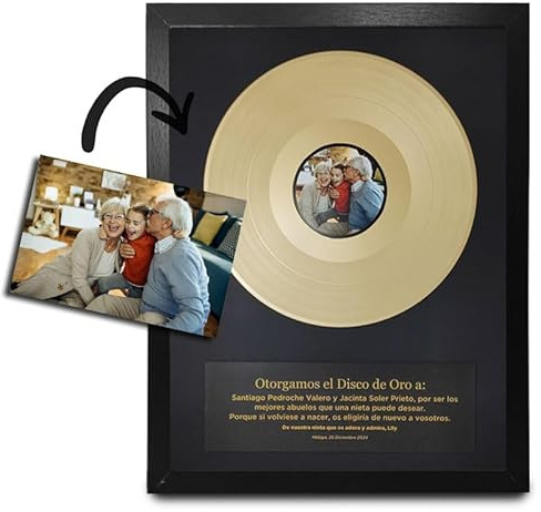 Dekorativer Rahmen, originelles Geschenk, personalisierbare Vinyl-Schallplatte mit Foto und Nachricht auf Holz- und Glasbild, zum Aufhängen oder Aufstellen (30 x 40 cm), 10 Zoll (25,4 x 15,7 cm),