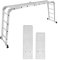 YARDIN Mehrzweckleiter Aluminum Gelenkleiter 470cm Leiter Klappleiter 6 in 1 Kombileiter Silber Multifunktionsleiter Vielzweckleiter mit 2 Rollen und Plattform, bis 150KG - 4x4 Stufen