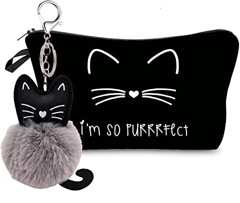 Makeup Bag for Women Cosmetic Pouch Coin Purses, 2PCS Set Travel Bag Cosmetic Brush Organizer(Smile Cat)