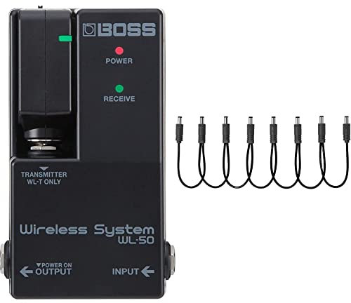BOSS Wl-50 Guitar Wireless System, Plug-And-Play Wireless System In A Stompbox-Size format for Pedalboards,Black & PCS-20A Parallel Daisy Chain Cord, Power Multiple Compact Pedals