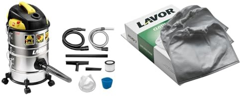 Lavor Aspirateur Multifonction 4 en 1 - 1200 Watt Max, 18 kPa, 30 litres/Seconde, Réservoir 14 + 14 litres - Aspirateur, Vide Cendres & Filtro Paño 3pcs - Silver