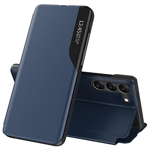 Handyhülle für Samsung Galaxy S23 Hülle Clear View Klappbar Leder Flip Schutzhülle Galaxy S23 Hülle mit Ständer 360 ​​​​Stoßfest Und Kratzfest Klapphülle für Samsung S23 5G Case 6,1 Zoll (Blau)
