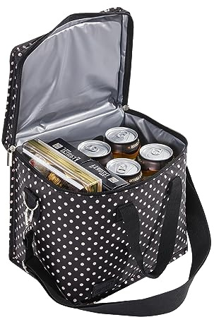 Periea Liz Insulated Lunch Bag – Cool Bag for Work, School, Travel & Picnics (Black with White Polka-dots, Large)