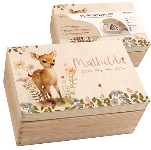 KIDSMOOD - Erinnerungsbox Baby, personalisierte Holzkiste mit Deckel, Ideal zur Aufbewahrung von Erinnerungen und als Geschenk zur Geburt, Taufe oder als Geburtstagsgeschenk für Mädchen und Jungen