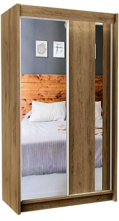 Mars Meble Garderobenschrank mit Spiegel Gaja Schrank mit Schiebetüren Einlegeböden Kleiderstange, Farbe: Artisan, Breite: 120 cm