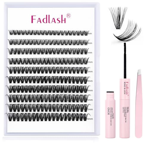 Fadlash Kit di Estensioni Ciglia 0.07 D Arricciatura 8-16mm 40D Finte Ciuffetti Naturali Ciglia Individuali Bond and Seal, Pinzette per Ciglia a Grappolo DIY per Uso Personale
