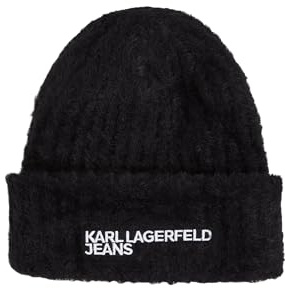 KARL LAGERFELD JEANS Damen Furry Logo Beanie Schwarz One Size