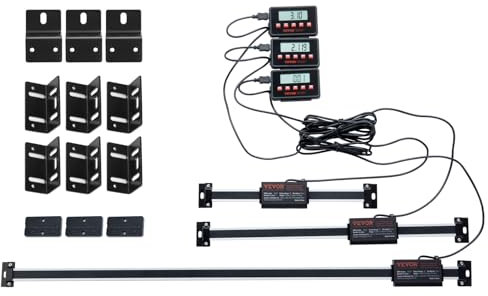 VEVOR Lectura digital, 152,4, 304,8, 609,6 mm, kit de pantalla DRO de escala lineal de 3 ejes con soportes en forma de L Soportes en forma de Z Placas engrosadas Tornillos de botón