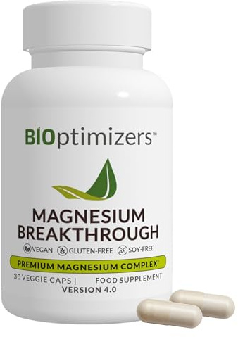 BiOptimizers Magnesium Breakthrough 4.0 7-En-1 | 30 Gélules Végétaliennes | Compléments Alimentaires À Haute Teneur En Magnésium Pour Le Sommeil, L'anxiété Et Les Crampes Dans Les Jambes