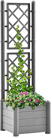 Gecheer Fioriera,Letto Rialzato,da Giardino,Grigliato,con Traliccio,Graticcio,in Polipropilene,Grigio Pietra,43x43x142 cm,Fioriera Grigliato con Traliccio,Fioriera da Giardino Terrazzo Balcone