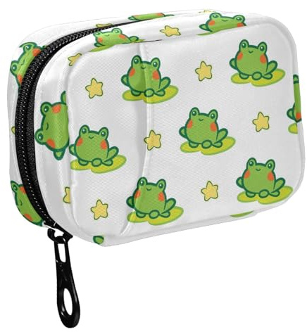 Fustylead Kawaii Green Frogs with Lily Leaves and Stars Pill Organizer and Storage Weekly with Zipper, Removable Pill Box Portable Medicine Organizer for Vitamin Fish Oil Supplement