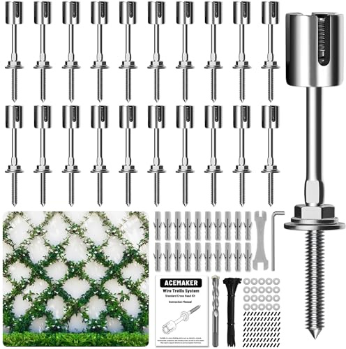 Acemaker Drahtspalier für Kletterpflanzen im Freien, 20 Sets Wanddraht, Rankgitter-Set, T316 Edelstahl-Wandspalier-Set, Spalier-Kabelspalier-System (nur Naben, ohne Kabel)