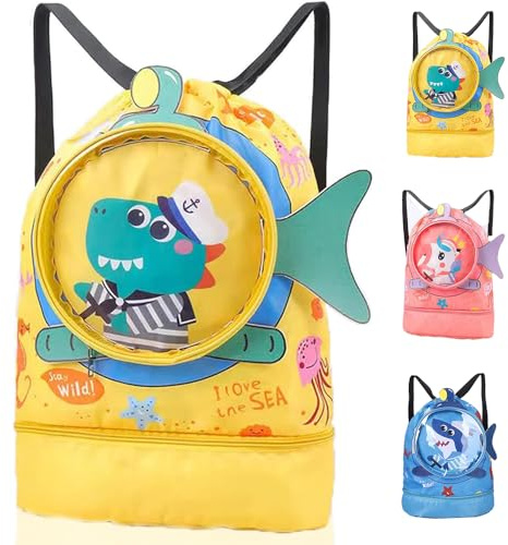 FaJoek Bolsa de Natación Niño Mochila con Cordón para Niños, Bolsa Deporte con Cordón, Bolsa deportiva Niñas, Bolsas de Cuerdas para Infantils Impermeable, Mochila Piscina Impermeable (Amarillo)