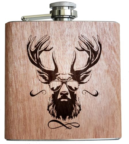 Hirsch Flachmann Holz mit Gravur. Accessoires Jagd Flachmann Jäger Geschenke für Männer mit Hirsch