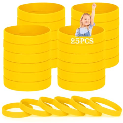 HONTIUS Barn silikonarmband, 25 st barn gula gummiarmband tomma armband set för barn kindergarden team sport (lämplig för 3-7 åldrar)