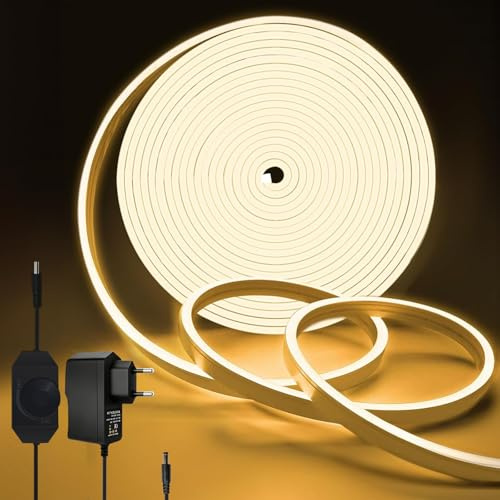 Meevt LED Streifen 10m, Neon LED Strip 3000K Warmweiß, Dimmbar LED Leiste