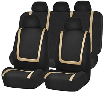 MaKeMoney 9 Stück Auto Sitzbezüge Sets FüR V-W Caddy V 2020 2021 2022 2023, Leder Auto Sitzschoner Wasserdichter VerschleißFest Vorne RüCkbank Zubehör, E/Black Beige