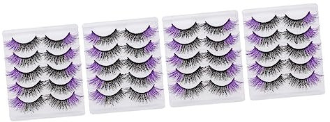 HAPINARY 20 Paires Faux Cils Colorés Cils De Couleur Extensions De Faux Faux Permanents Faux D'halloween De Rue Lilas Longs Pelucheux Violet,mauve Imitation