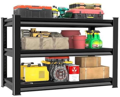 SUPPNEED Schwerlastregal, Regal mit Stahlgestell, Lagerregal mit 3 Verstellbare Ablagen, Kellerregal, Steckregal, Werkstattregal, Keller, Garage, Werkstatt