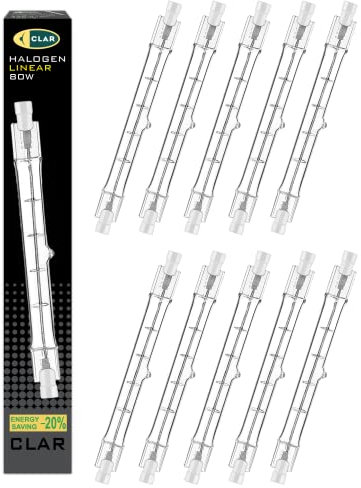 CLAR - Bombilla Halógena Lineal 80W 118mm 230V CL, Bombillas Halogenas, Focos Halógenos, Bombilla Halógena R7S (Pack 10)