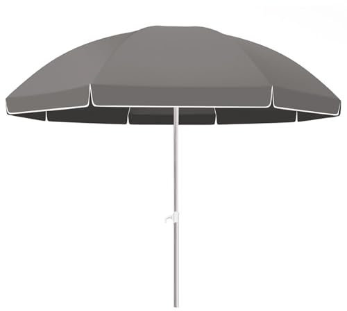 2,6 m Strandschirm mit höhenverstellbarem und UV-Schutz, Sonnenschirm für den Außenbereich, für Pool, Balkon, Hof (180 cm rundes Polyester-Vordach), grau, 240cm/8ft