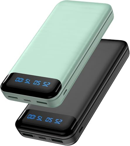 Enerwow Power Bank, 2 Stück 16000mAh Powerbank Klein Aber Stark 5V 3A Schnelles Aufladen Tragbares Ladegerät mit LCD Display, Externer Handyakkus mit iPhone 15 14 13 12 Pro Max, Smartphones