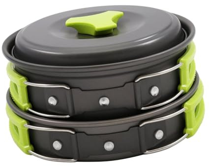 KQFCAZRE Juego de Utensilios de Cocina para Acampar con Bolsa de Almacenamiento, Olla Y Sartén para Uso Al Aire Libre, Verde