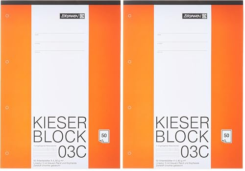 Brunnen 1042923 KIESER-Block Lineatur 3 (A4, Weiß, 50 Blatt, blanko, 80 g/m², Klasse 3) (Packung mit 2)