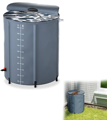 YRHome 200 liter vikbar regntunna regnvattentank UV-stabil och väderbeständig med överflödesskydd och sidoskala, kompakt för trädgård, balkong, camping antracit