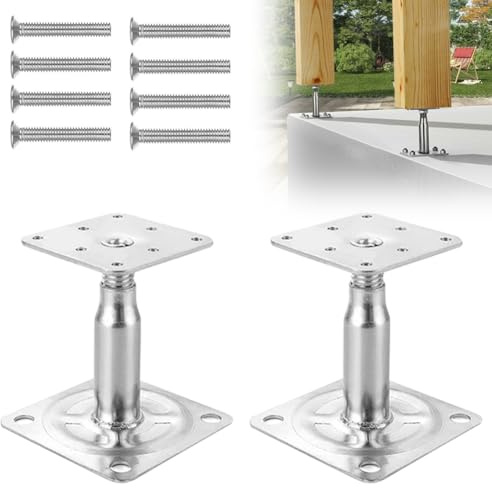 Stolphållare, justerbar höjd 100–130 mm, 2 stycken, stolpar med 8 galvaniserade skruvar, stöd golvfot justerbar för skruvning