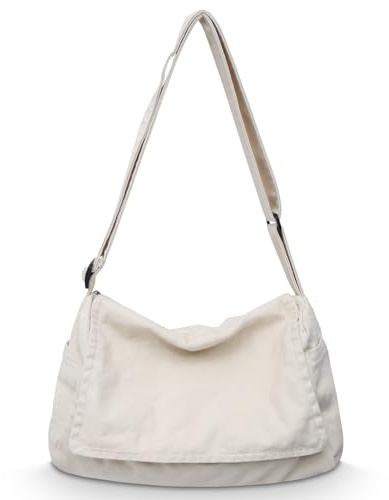X SIM FITNESSX Bolso bandolera unisex de lona para mujer, bolso de tela Oxford para el día a día, oficina y viajes, Blanco, Casual
