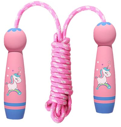 Skipping Rope Kids,Jump Rope Kids with Unicorn Pattern Wooden Handle | Cotton Jumping Ropes Adjustable Skipping Rope for kids for Boys and Girls and Beginners Fitness Outdoor Exercise