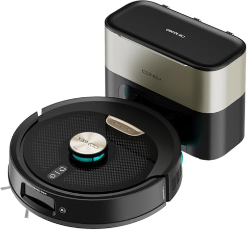 Cecotec Robot Aspirador con Base de Autovaciado Conga Y100 Spin AI. Navegación Láser, 20000Pa Presión de Succión, Cepillo de Silicona Especial Casas con Mascotas, Base de 2.8L, Control App