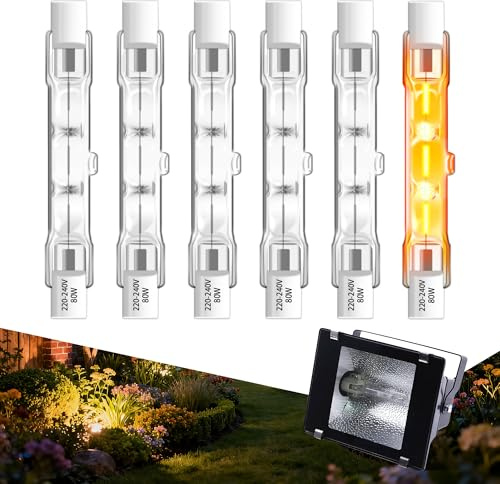 SCNNC Halogen Leuchtmittel Stab R7s 80W 78MM Halogenstab 230V Dimmbar 1400LM Warmweiß 2700K, Linear R7S J78 Halogenlampe für Flutlichter, Landschaftsleuchten, Arbeitsleuchten, 6 Stück