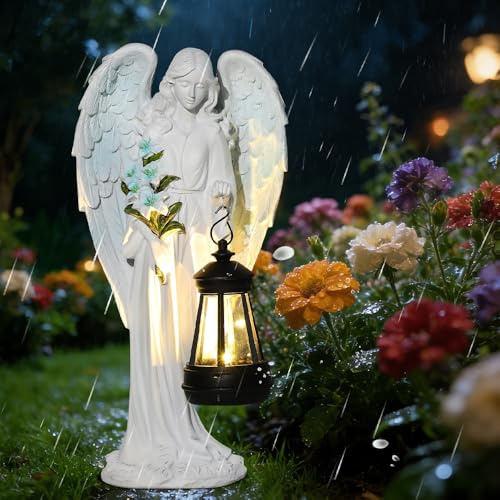 Lotvic Estatuas de Ángel Solar para Jardín, Decoracion Jardin Exterior Figuras, Decoración de Tumba Resistente a la Intemperie, para Cementerio, Jardíns, Césped o Patio
