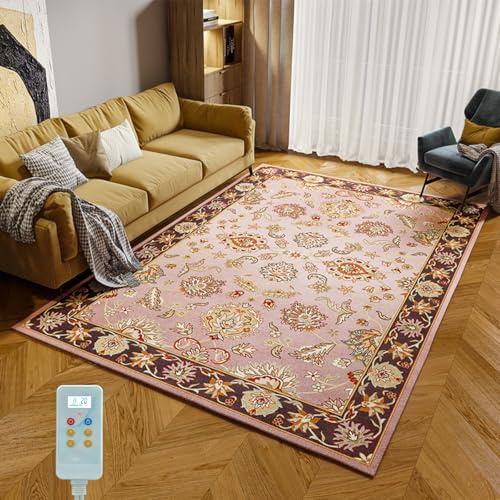 Alfombra eléctrica calefactora, calefactor de suelo radiante con temperatura ajustable y temporizador de 12 horas, calefactor eléctrico para interiores, alfombra calefactora para sala de estar (C, 5