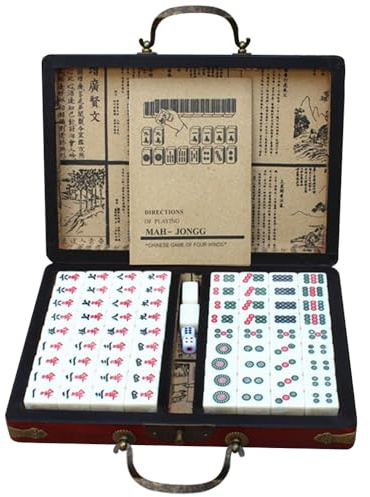 Aramox Juego de Mahjong Chino Numerado con 144 Azulejos Caja Portátil de Seda EVA para Adultos Jugando Divertido